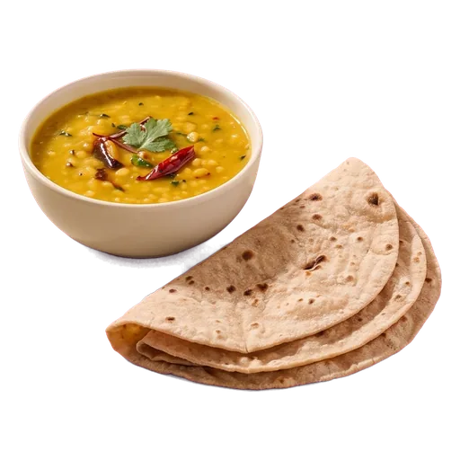 An Indian meal with dal and rotis